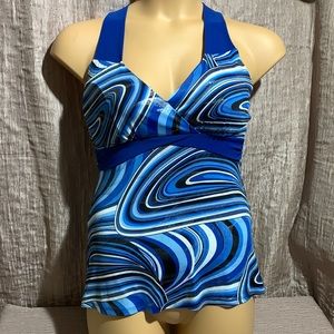 Gidani Tankini Top Blue Black White Silver Size L